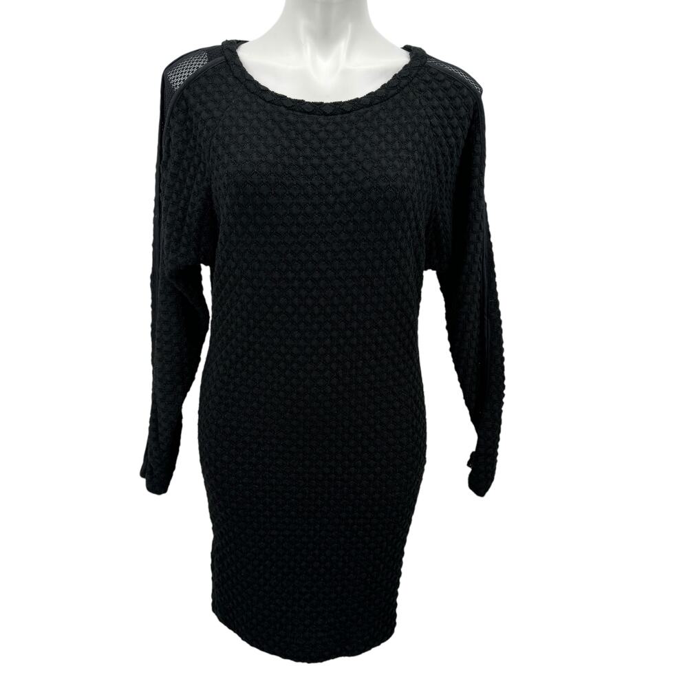 Deby Debo Textured Bubble Dress Black LBD Mesh Sheer Panel SZ 10 Women's Stretch